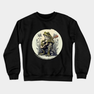 Cottagecore Frog With Acoustic Guitar Crewneck Sweatshirt